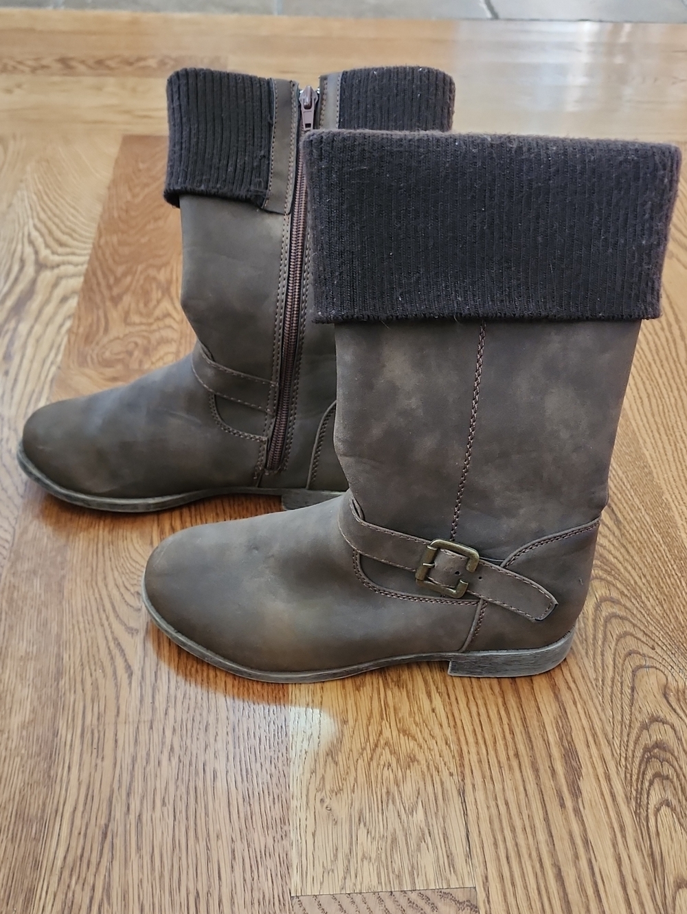 Faded Glory Breanna Brown Faux Suede Sweater Cuff Boots - Girls Size 3M / EU 35